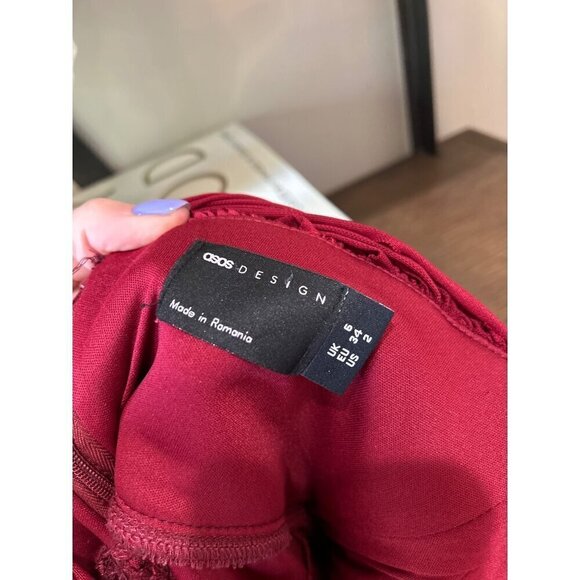 ASOS Mesh Corset Bodycon Midi Dress Womens Burgundy Size US 2 - Picture 9 of 10